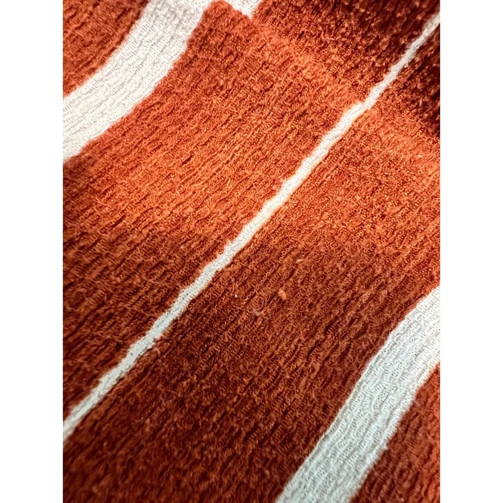 Anthropologie Rust‎ Orange White Striped Off the Shoulder Puff Sleeve Top Large